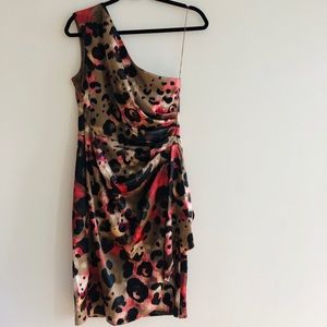 London Times One Shoulder Animal Print Dress